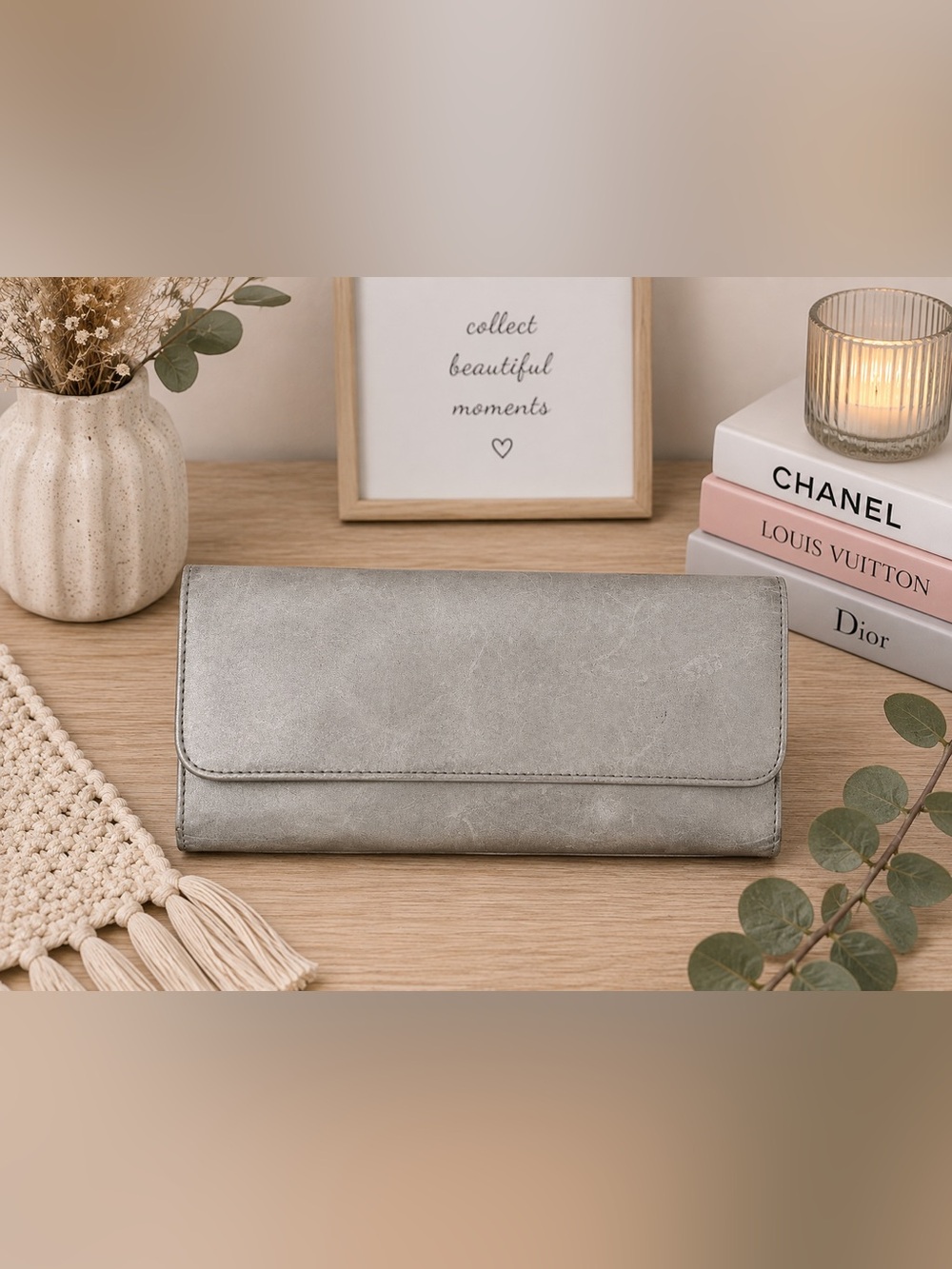 🩶 HOBO International Gray Taupe Genuine Leather Continental Wallet- #1035 - Picture 2 of 4
